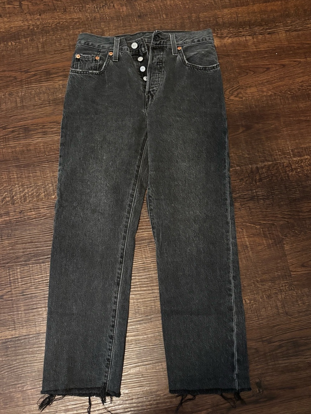 Levi’s 501 Washed Black Straight-Leg Jeans with Raw Hem
